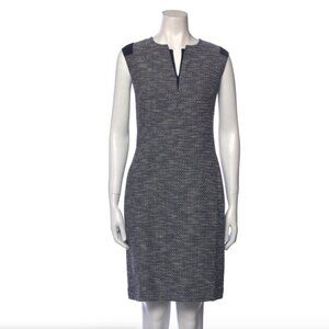 Lafayette 148 Navy Blue Sheath Dress Black White Textured Tweed Knit - Size 6